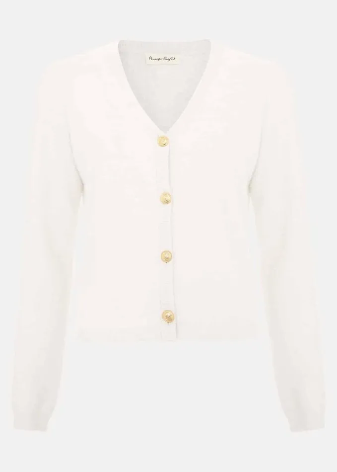 Phase Eight Mindy Fluffy Knit V Neck Cardigan Ivory Women Knitwear