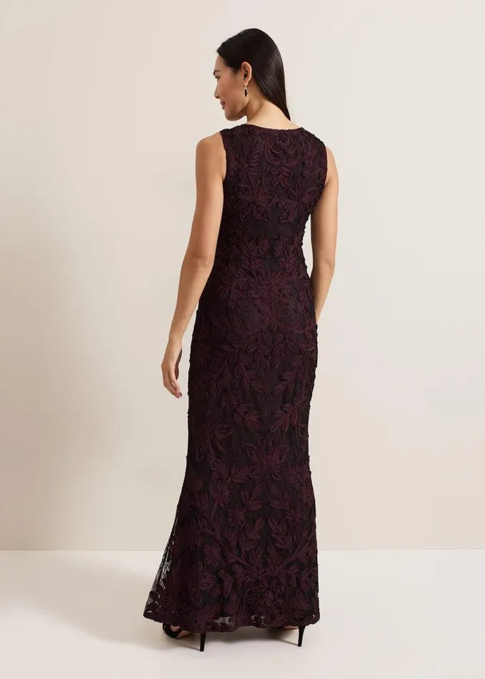 Phase Eight Montee Burgundy Tapework Maxi Dress Burgundy Women Dresses