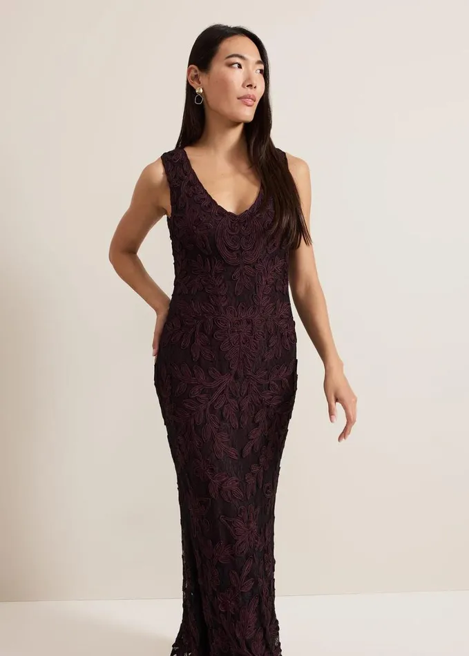 Phase Eight Montee Burgundy Tapework Maxi Dress Burgundy Women Dresses