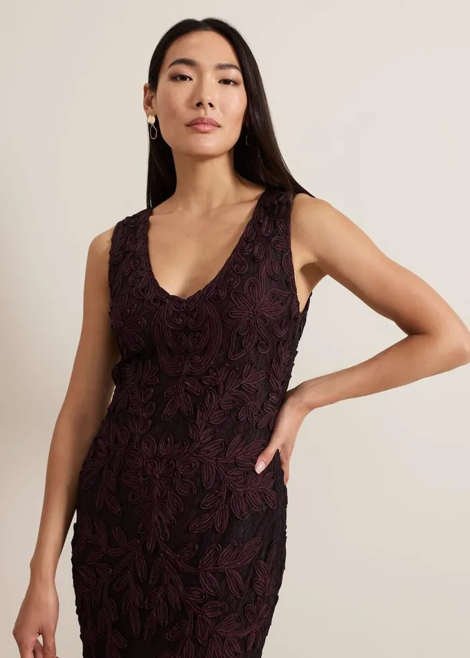 Phase Eight Montee Burgundy Tapework Maxi Dress Burgundy Women Dresses