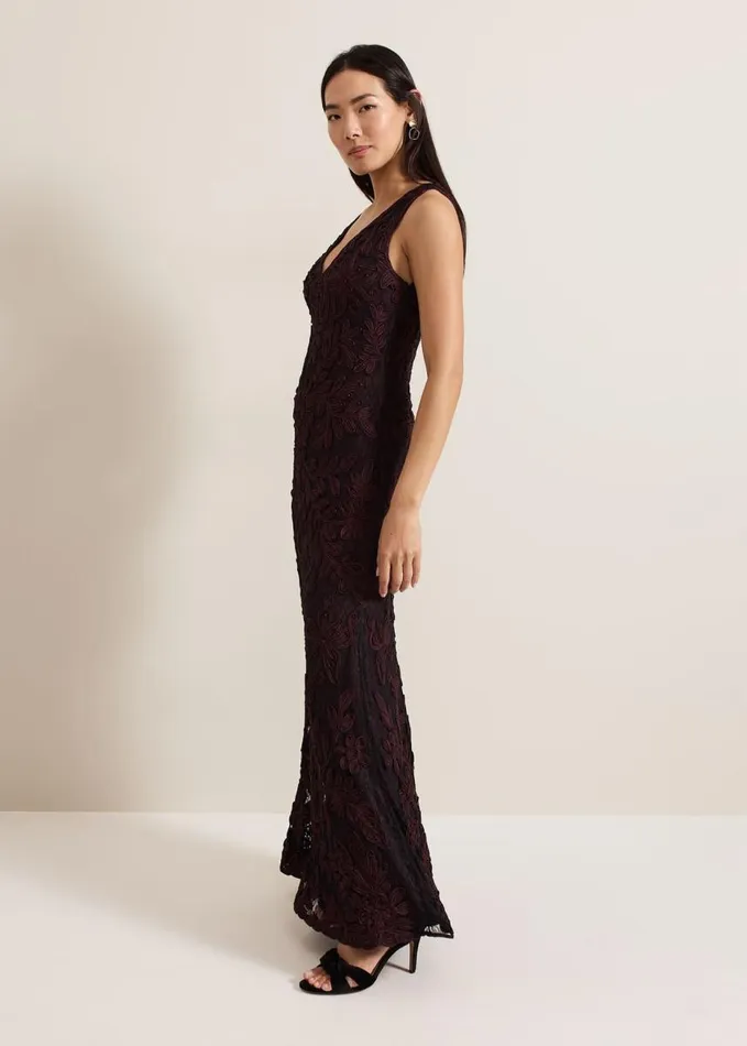 Phase Eight Montee Burgundy Tapework Maxi Dress Burgundy Women Dresses