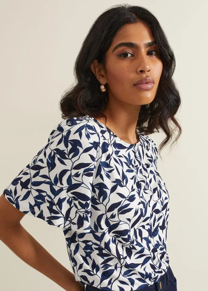 Phase Eight Nayana Leaf Print Top Navywhite Women Tops and TShirts