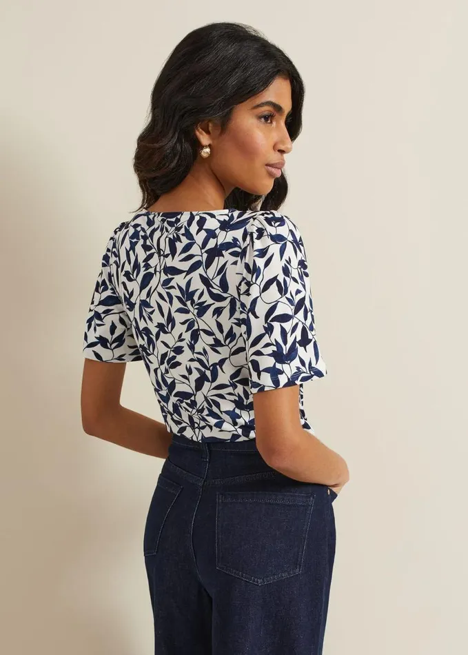Phase Eight Nayana Leaf Print Top Navywhite Women Tops and TShirts