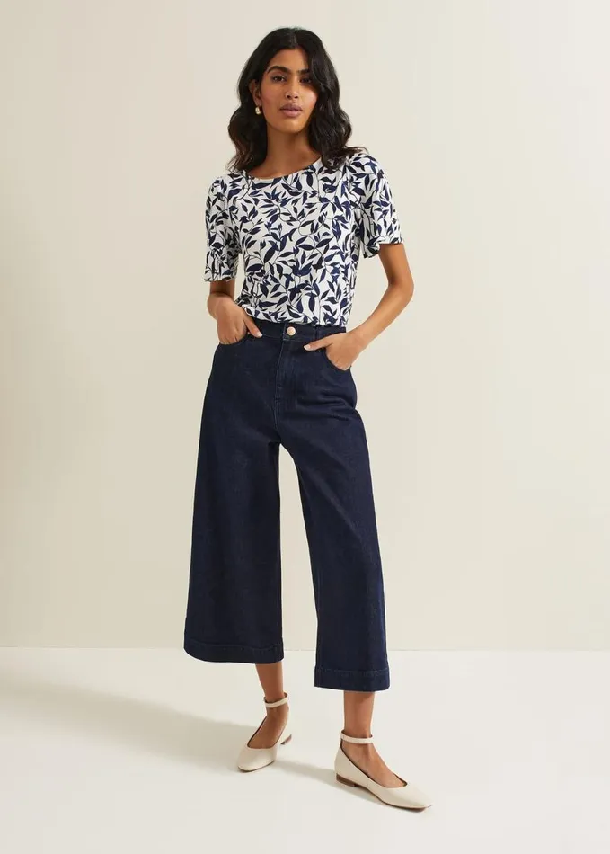 Phase Eight Nayana Leaf Print Top Navywhite Women Tops and TShirts