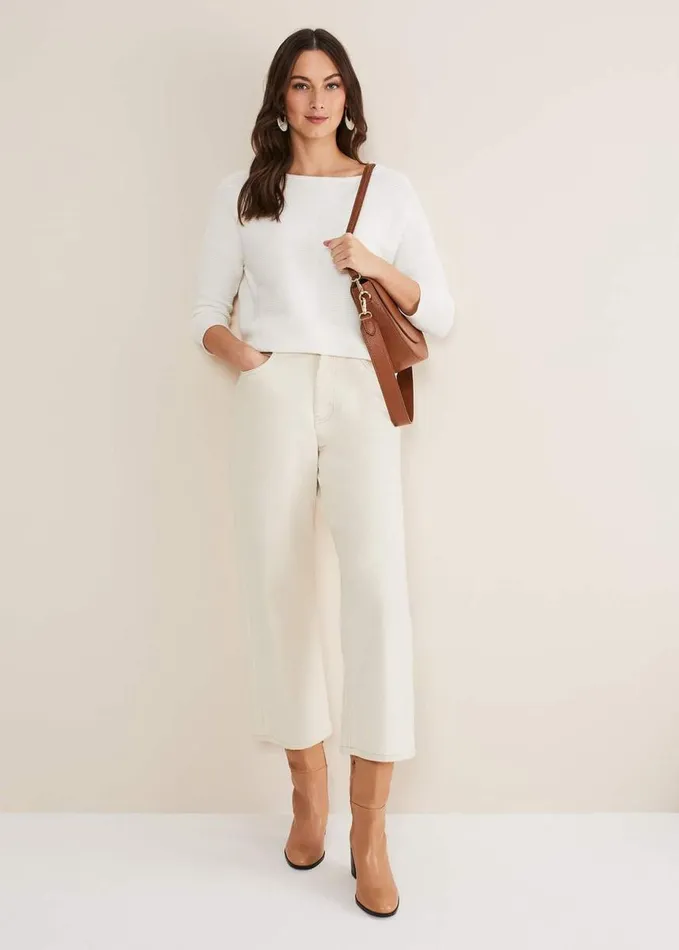 Phase Eight Nell Organic Denim Wide Leg Jean Ecru Women Trousers