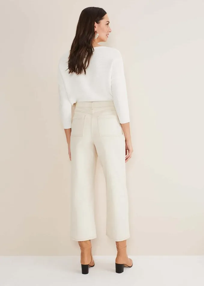 Phase Eight Nell Organic Denim Wide Leg Jean Ecru Women Trousers