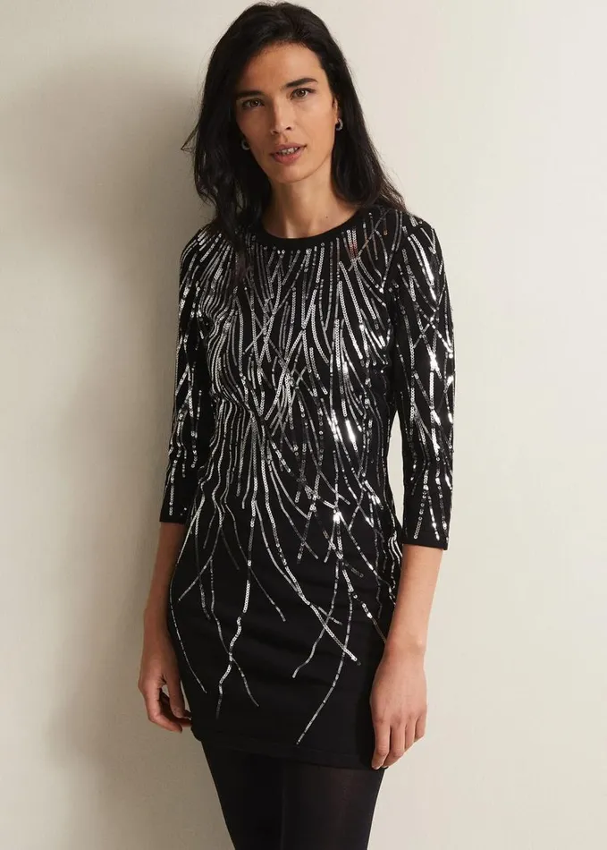 Phase Eight Nikki Sequin Mini Dress Blacksilver Women Dresses