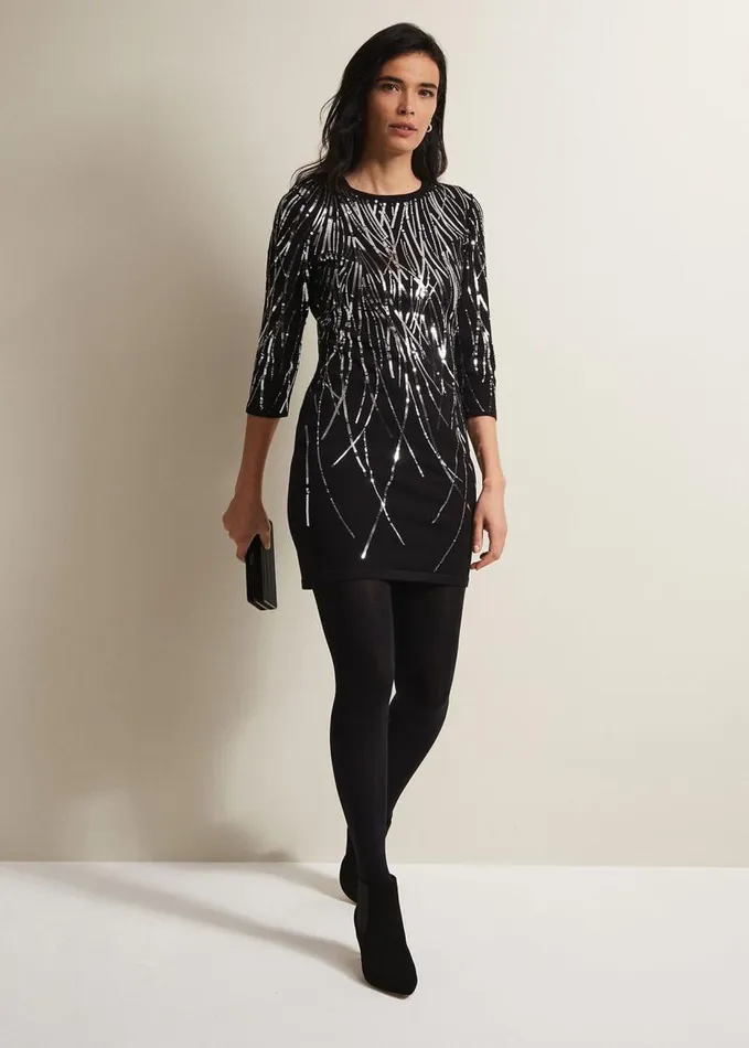 Phase Eight Nikki Sequin Mini Dress Blacksilver Women Dresses