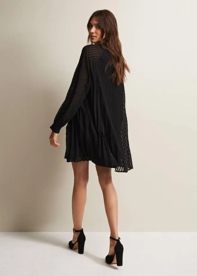 Phase Eight Nikkita Pleated Swing Mini Dress Black Women Dresses