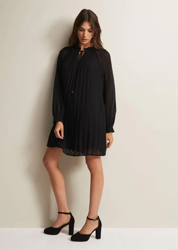 Phase Eight Nikkita Pleated Swing Mini Dress Black Women Dresses