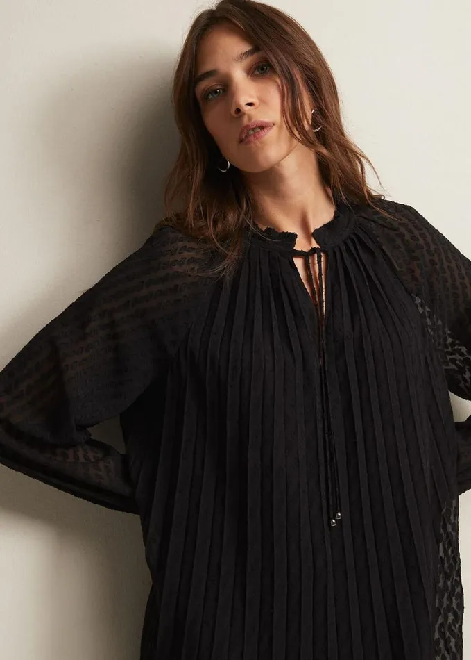 Phase Eight Nikkita Pleated Swing Mini Dress Black Women Dresses