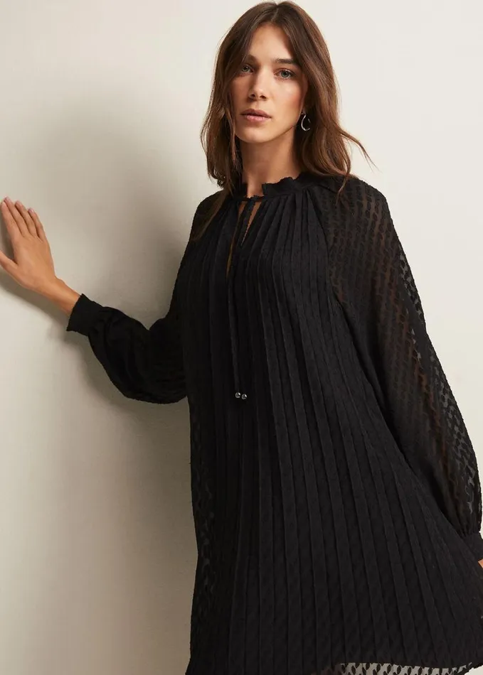 Phase Eight Nikkita Pleated Swing Mini Dress Black Women Dresses