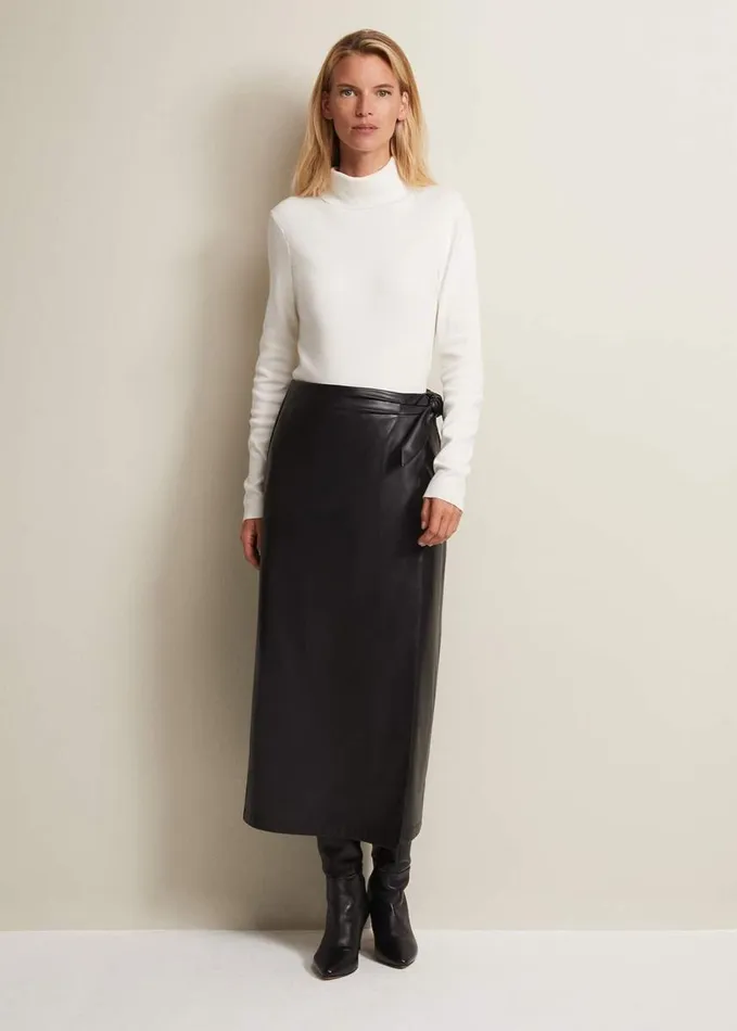 Phase Eight Noha Faux Leather Wrap Maxi Skirt Black Women Skirts
