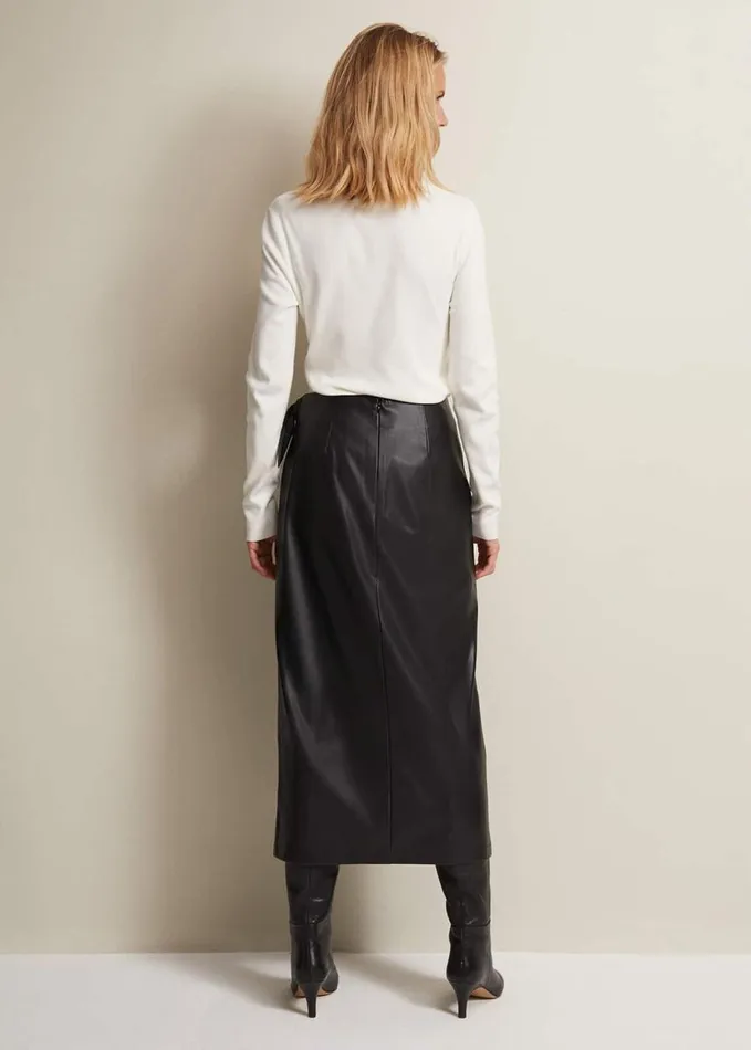 Phase Eight Noha Faux Leather Wrap Maxi Skirt Black Women Skirts