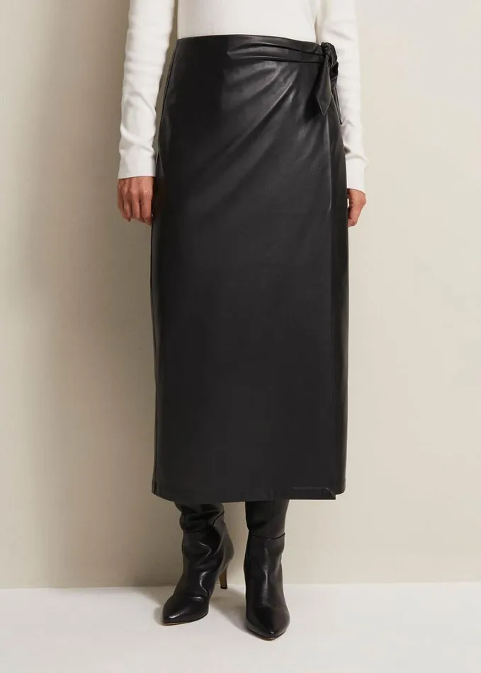 Phase Eight Noha Faux Leather Wrap Maxi Skirt Black Women Skirts