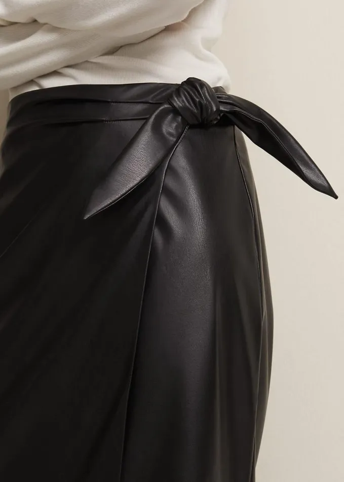 Phase Eight Noha Faux Leather Wrap Maxi Skirt Black Women Skirts