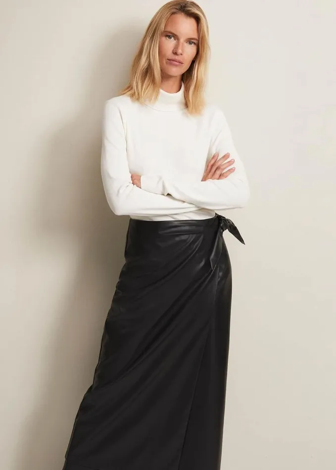 Phase Eight Noha Faux Leather Wrap Maxi Skirt Black Women Skirts