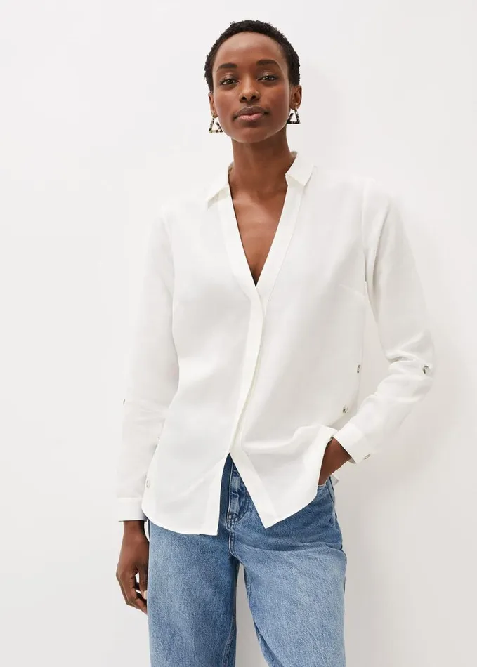 Phase Eight Nora Button Hem Tunic Shirt White Women Shirts and Blouses