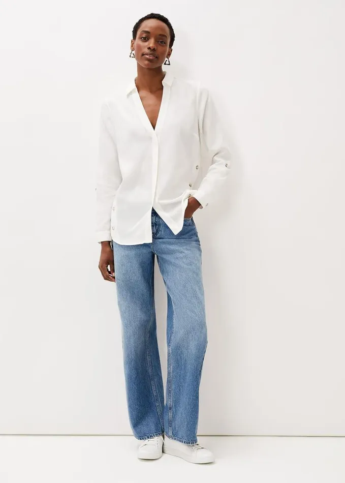 Phase Eight Nora Button Hem Tunic Shirt White Women Shirts and Blouses
