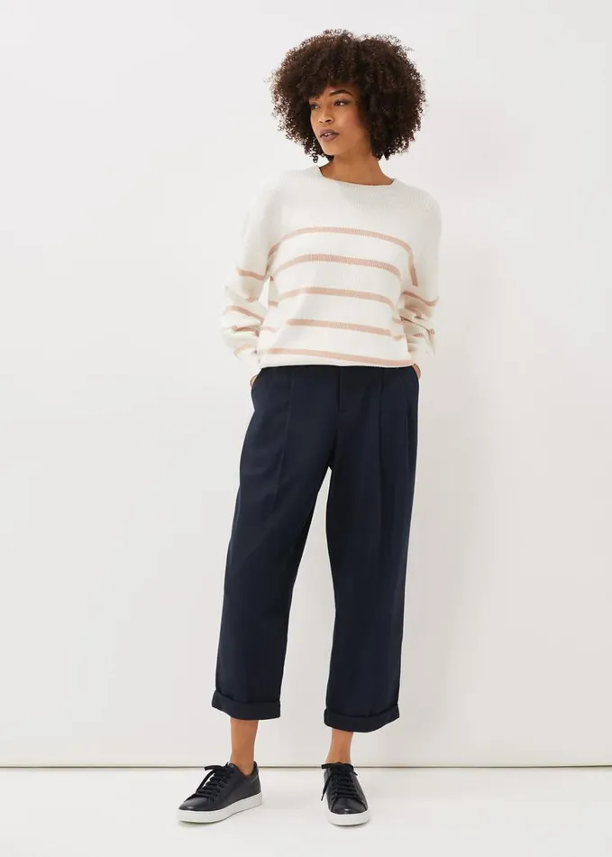 Phase Eight Odette Pleated Crop Trousers Navy Women Trousers