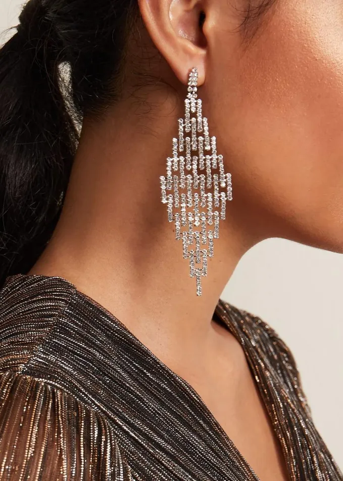 Phase Eight Oversized Stone Drop Earrings Silver Women Jewellery
