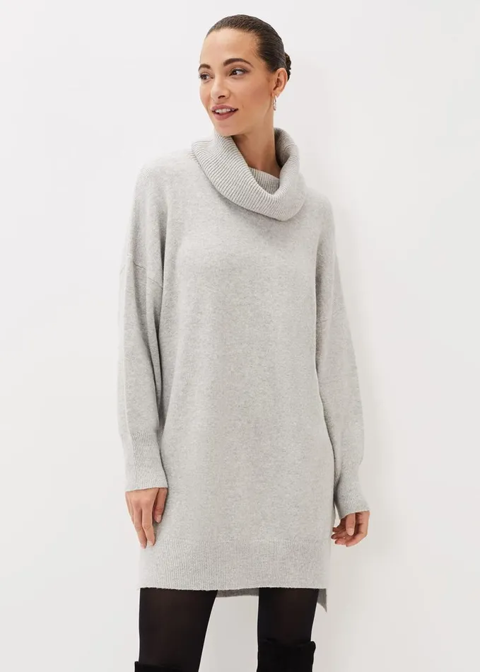 Phase Eight Palmer Cowl Neck Jumper Dress Grey Women Dresses