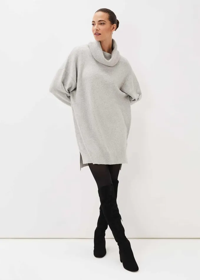 Phase Eight Palmer Cowl Neck Jumper Dress Grey Women Dresses