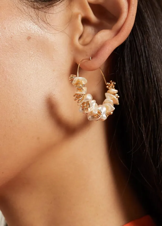 Phase Eight Pearl Detail Hoop Earrings Gold Women Jewellery