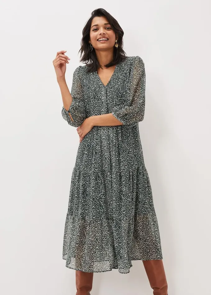Phase Eight Penele Ditsy Print Chiffon Midi Dress Greenivory Women Dresses