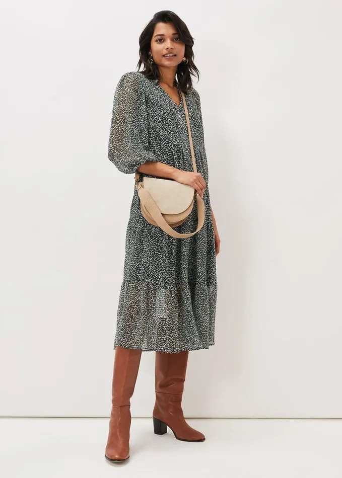 Phase Eight Penele Ditsy Print Chiffon Midi Dress Greenivory Women Dresses