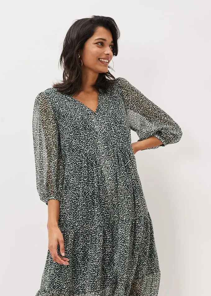 Phase Eight Penele Ditsy Print Chiffon Midi Dress Greenivory Women Dresses
