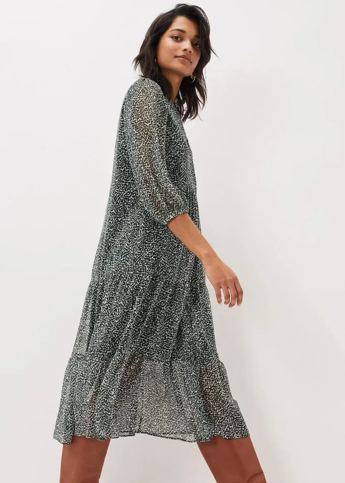 Phase Eight Penele Ditsy Print Chiffon Midi Dress Greenivory Women Dresses