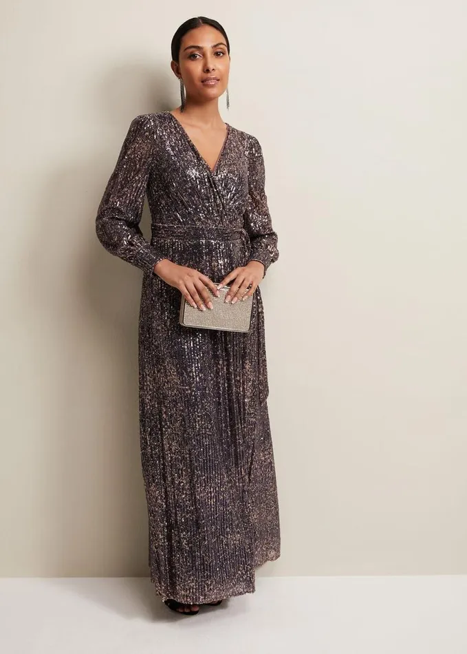 Phase Eight Petite Amily Sequin Maxi Dress Rose Gold Women Dresses