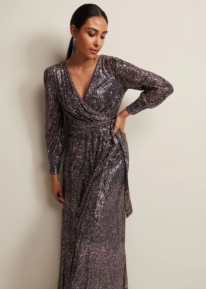 Phase Eight Petite Amily Sequin Maxi Dress Rose Gold Women Dresses