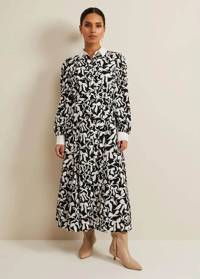 Phase Eight Petite Bonnie Black Bow Shirt Midi Dress Blackivory Women Dresses