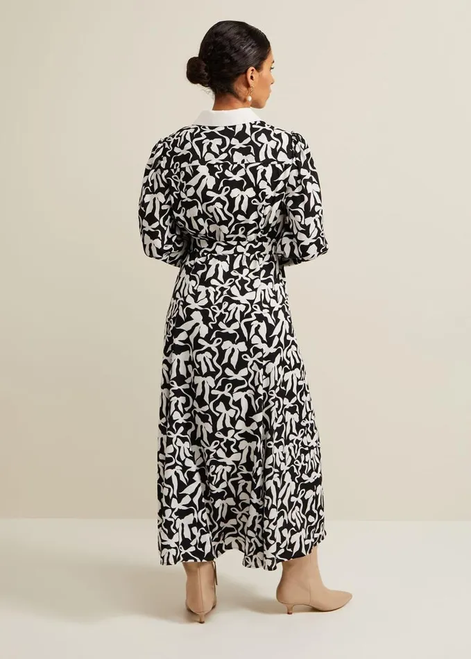Phase Eight Petite Bonnie Black Bow Shirt Midi Dress Blackivory Women Dresses
