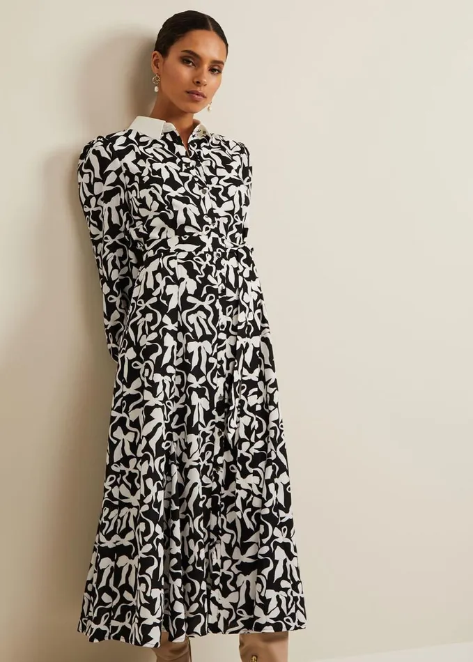 Phase Eight Petite Bonnie Black Bow Shirt Midi Dress Blackivory Women Dresses