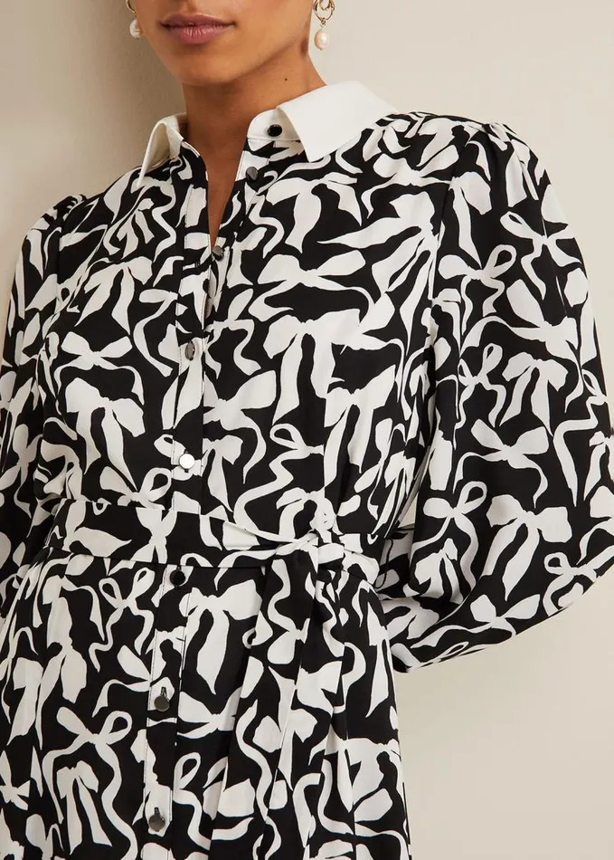 Phase Eight Petite Bonnie Black Bow Shirt Midi Dress Blackivory Women Dresses