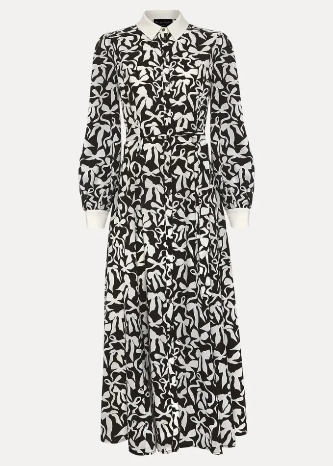 Phase Eight Petite Bonnie Black Bow Shirt Midi Dress Blackivory Women Dresses