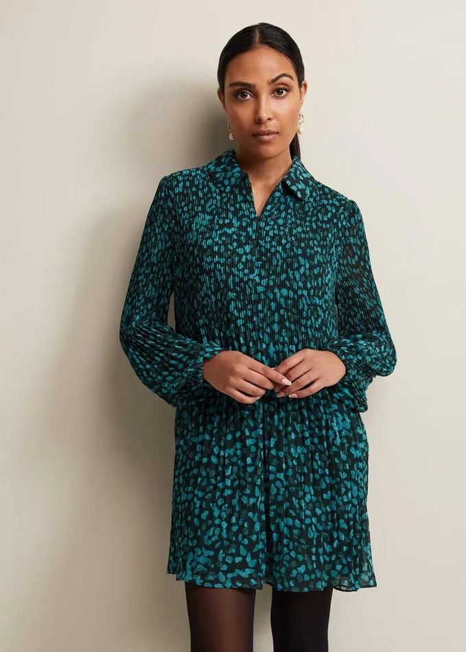 Phase Eight Petite Ella Ditsy Pleated Mini Dress Green Women Petite Dresses