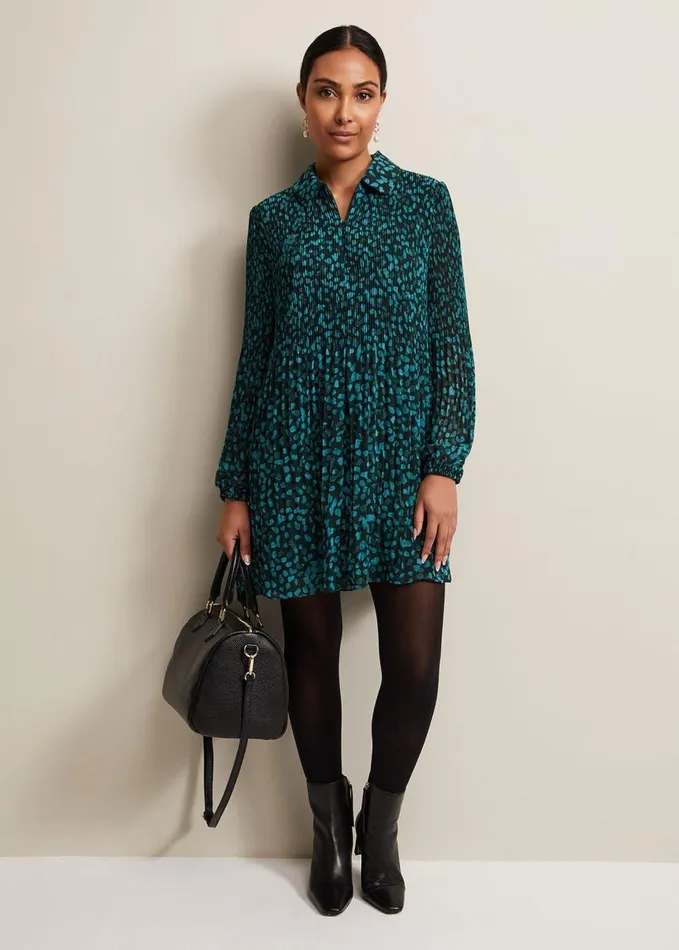 Phase Eight Petite Ella Ditsy Pleated Mini Dress Green Women Petite Dresses