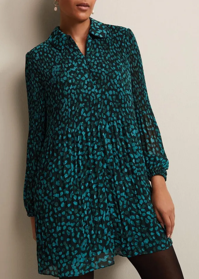 Phase Eight Petite Ella Ditsy Pleated Mini Dress Green Women Petite Dresses