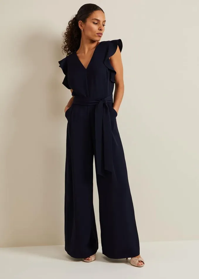 Phase Eight Petite Kallie Frill Jumpsuit Navy Women Dresses