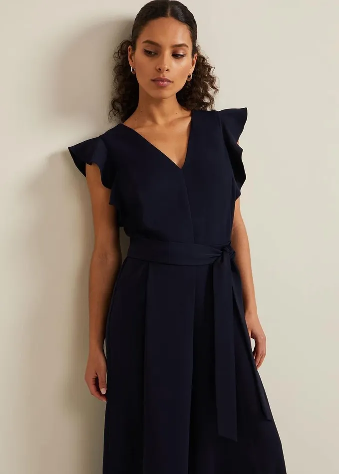 Phase Eight Petite Kallie Frill Jumpsuit Navy Women Dresses