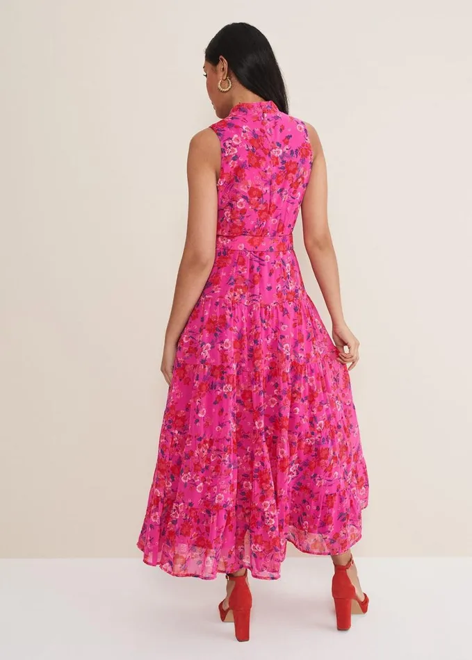 Phase Eight Petite Kara Floral Tiered Maxi Dress Neon Pink Women Dresses