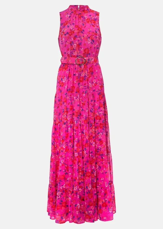 Phase Eight Petite Kara Floral Tiered Maxi Dress Neon Pink Women Dresses