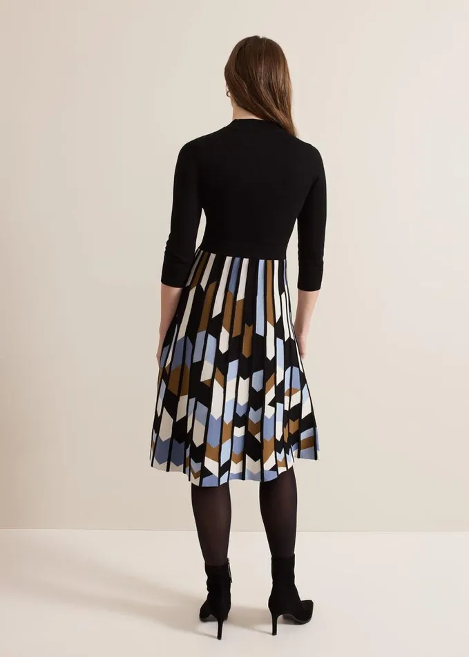 Phase Eight Petite Maci Pleated Sunray Midi Dress Black Multi Women Dresses
