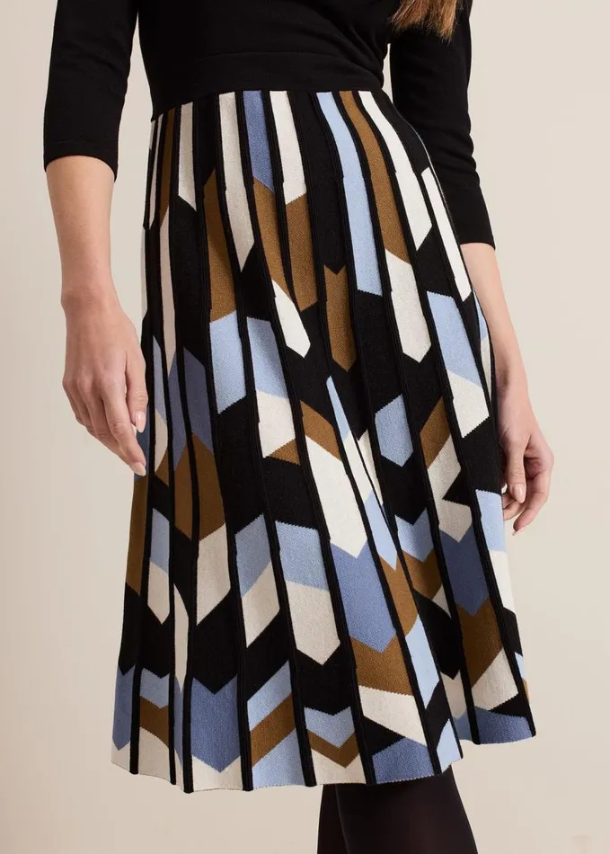 Phase Eight Petite Maci Pleated Sunray Midi Dress Black Multi Women Dresses