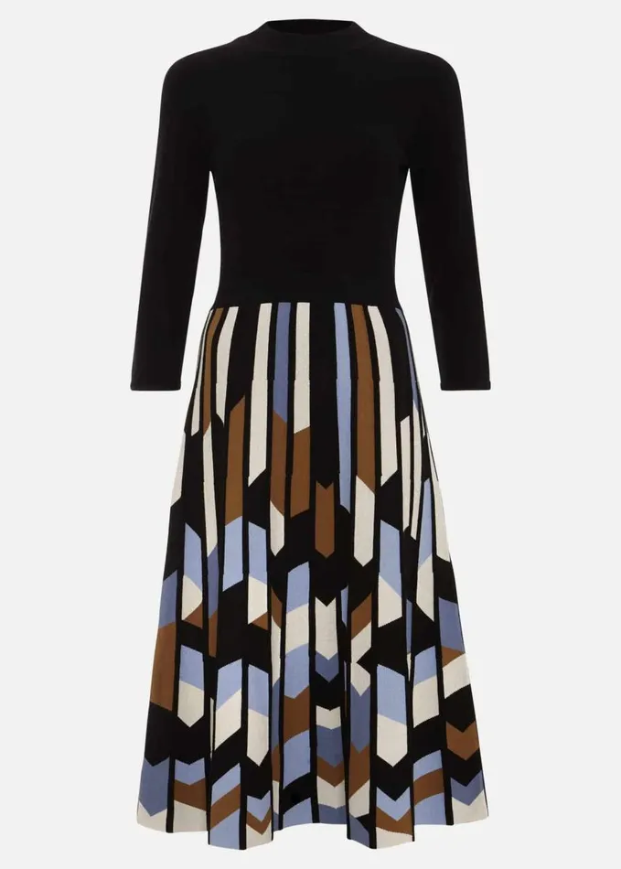 Phase Eight Petite Maci Pleated Sunray Midi Dress Black Multi Women Dresses