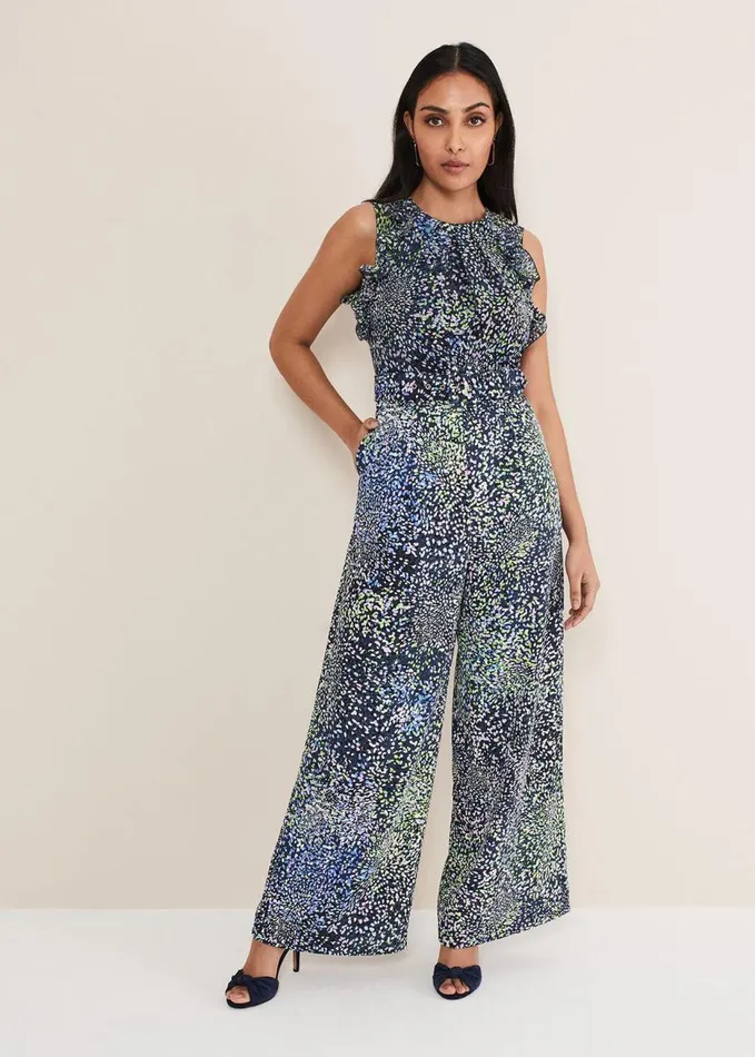 Phase Eight Petite Maggie Ruffle Printed Jumpsuit Navy Multi Women Dresses
